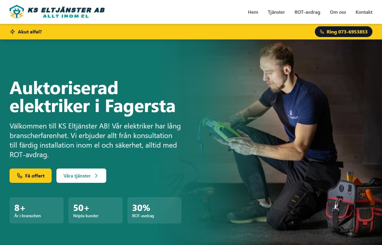 KS Eltjänster, företagssite byggd av Dalwebb