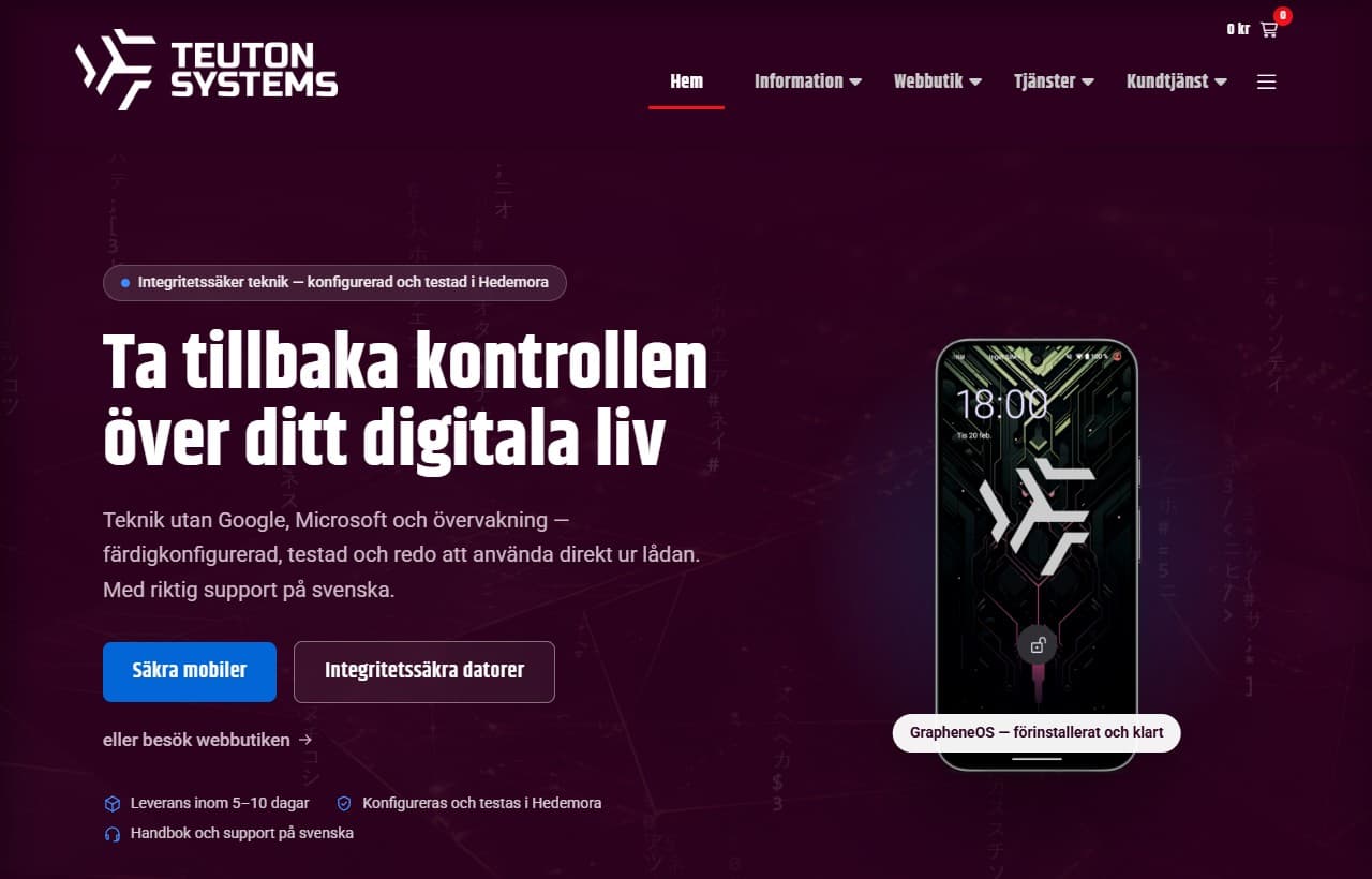 Teuton Systems, site och webbutik byggd av Dalwebb
